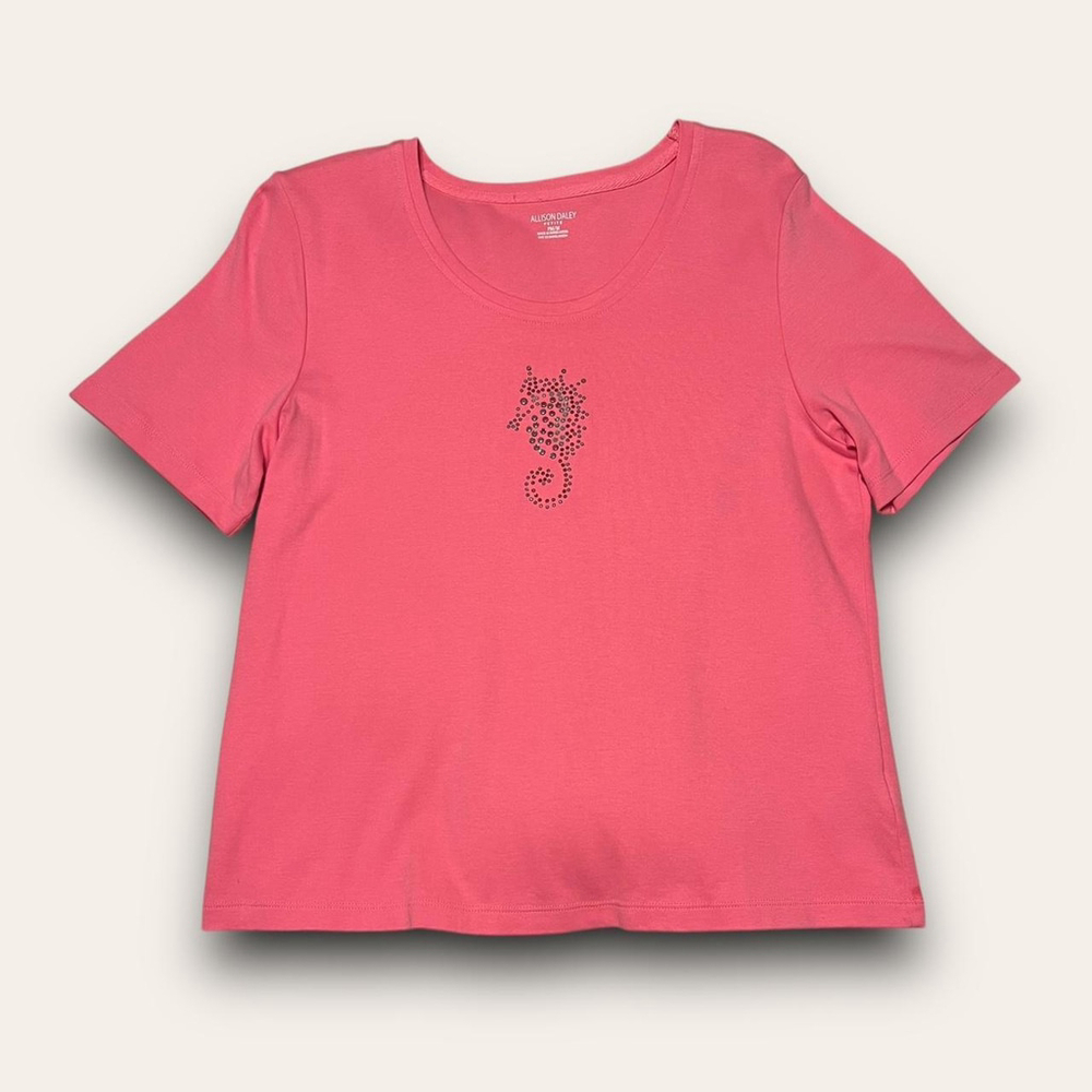 Y2K Rhinestone Seahorse Tshirt Allison Daley Size Petite M Mcbling Beachy